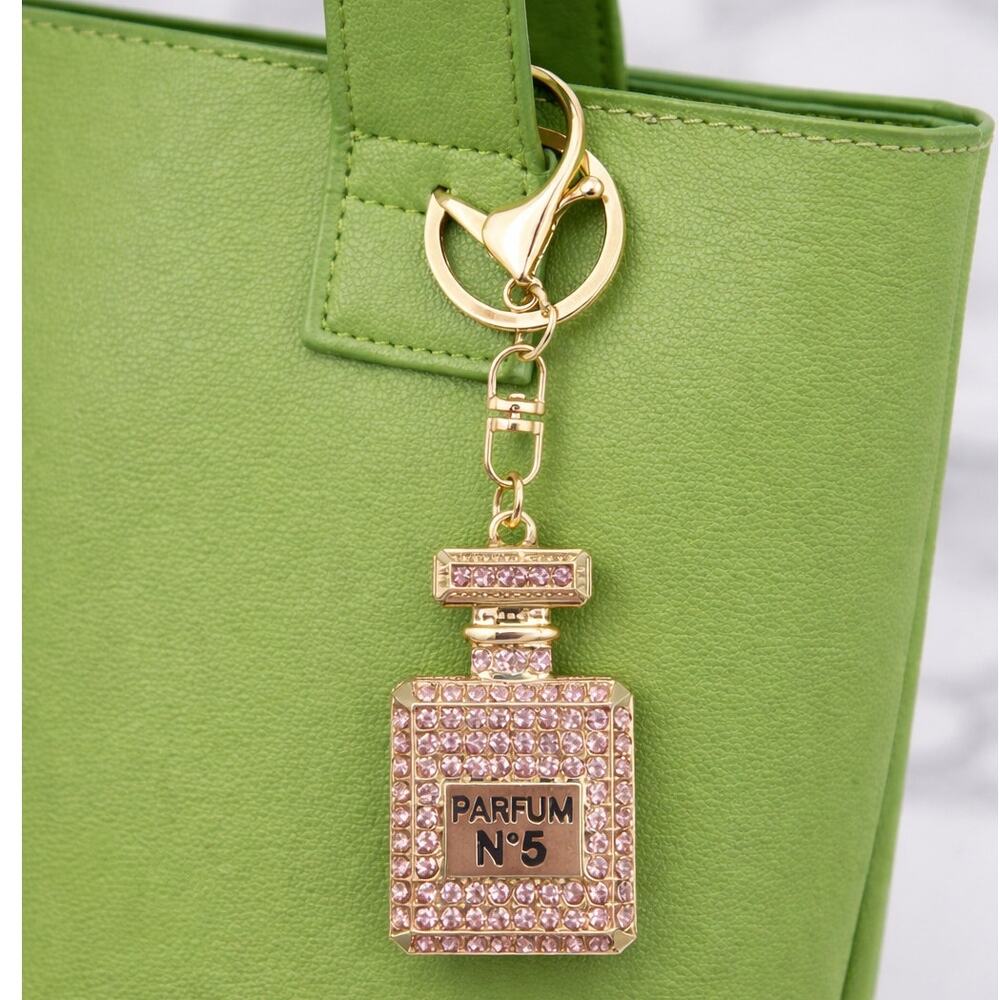 Parfum No 5 Perfume Bottle Keychain Bag Charm Pink Rhinestones Bling